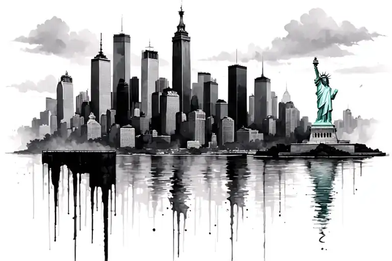 New York Skyline And Statue Of Liberty