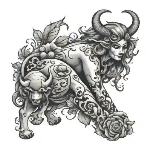 Taurus And Woman With Mushrooms Around It Leg Sleeve