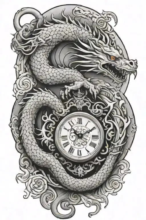 Japanese Dragon Clock Inside Surrounded