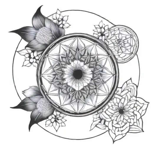 Moon And Flower Of Life Intertwined