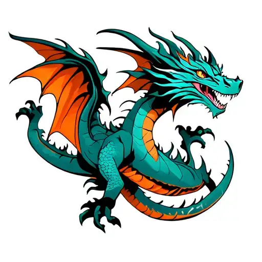Teal Orange Dragon Flying