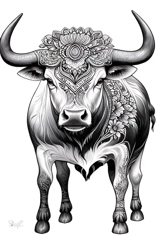 Half Taurus Bull Half Mandala