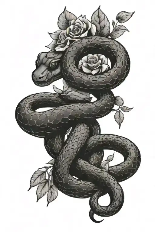 Snake With Flowers And Leaves Intertwined