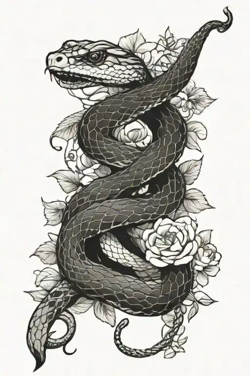 Snake With Flowers And Leaves Intertwined