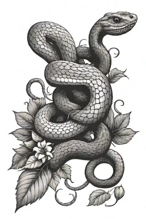 Snake With Flowers And Leaves Intertwined