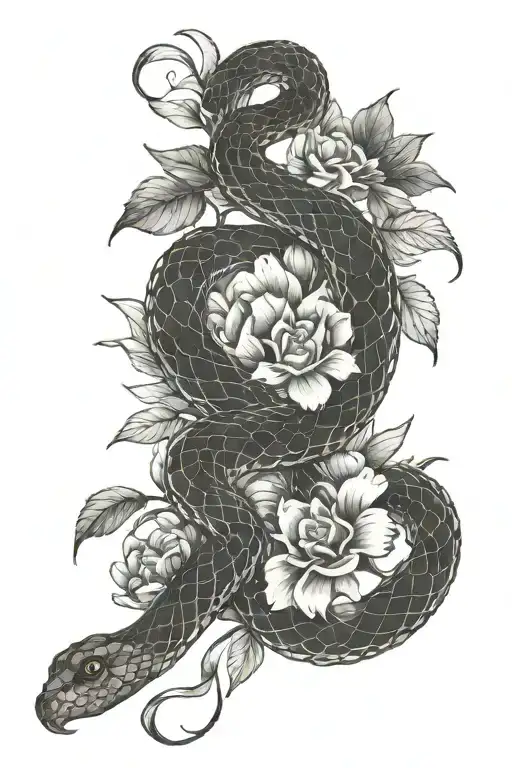 Snake With Flowers And Leaves Intertwined