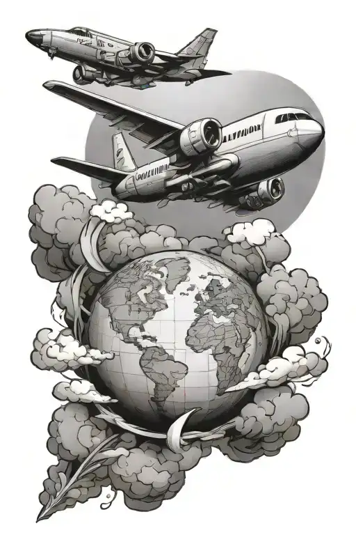 Airplane Flying Over A World