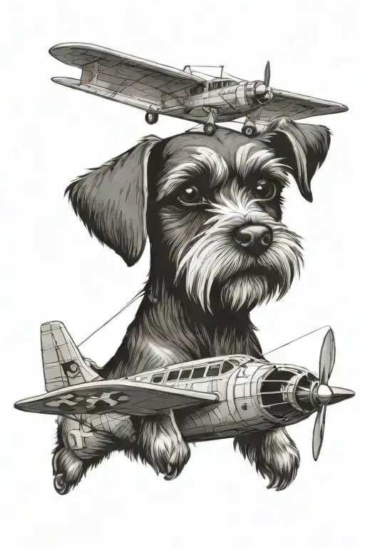 Miniature Schnauzer Happy With Plane Flying