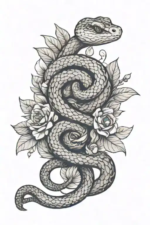 Snake With Flowers And Leaves Intertwined