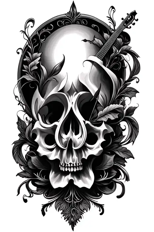 Dark Ornamental Tattoo Design With A Music Feel