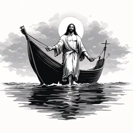 Jesus Walking On Water Towards The Boat