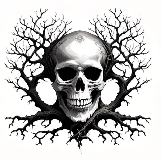 Tree Of Life Intertwined With Skull
