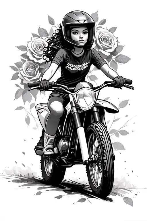 A Bi-racial Girl Riding A Dirtbike With A Helmet On And Surrounded By Roses