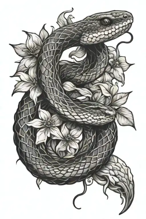 Snake With Flowers And Leaves Intertwined