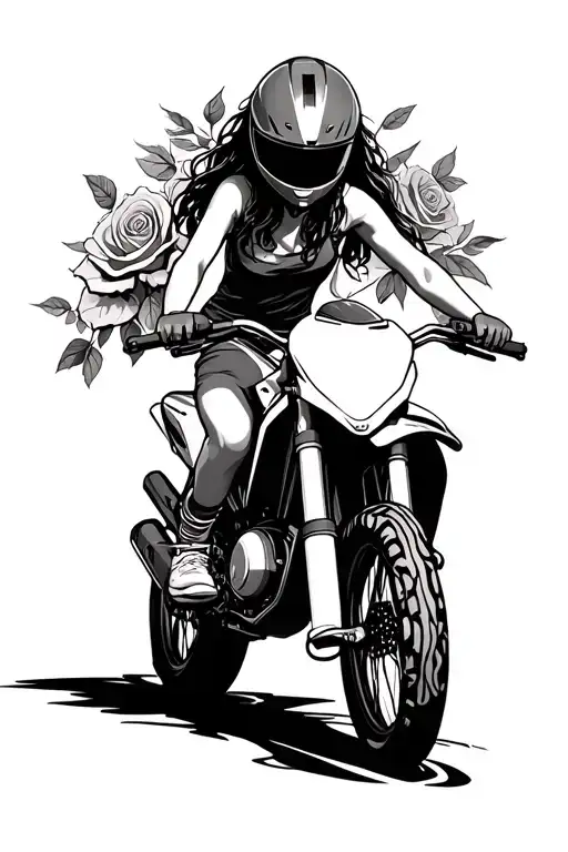 A Bi-racial Girl Riding A Dirtbike With A Helmet On And Surrounded By Roses