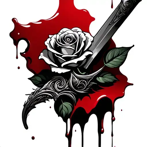 Sword Handle With A Rose As The Blade And Blood Dripping From The Rose