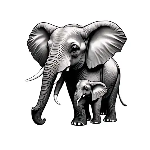 Mom And Baby Elephant