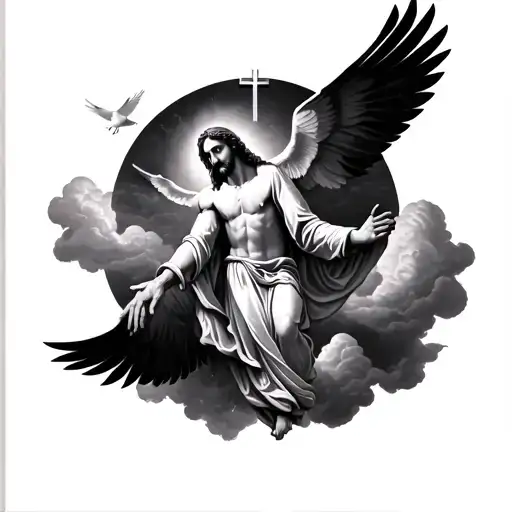 Christian Sleeve With Clouds Doves And Jesus