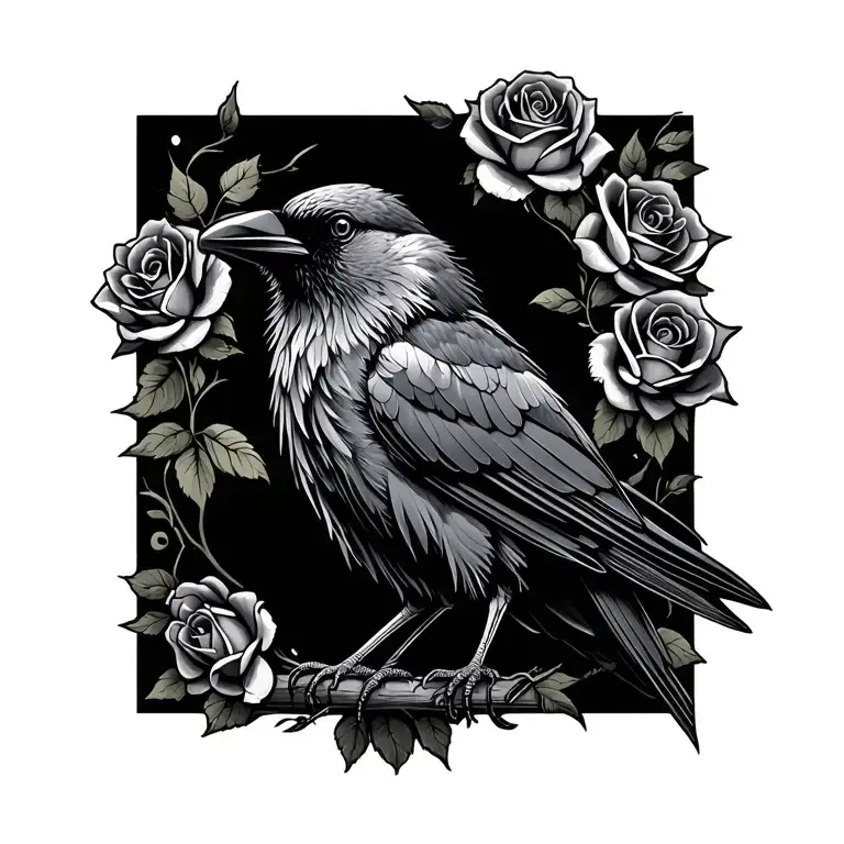 Witch Crow Standing Roses