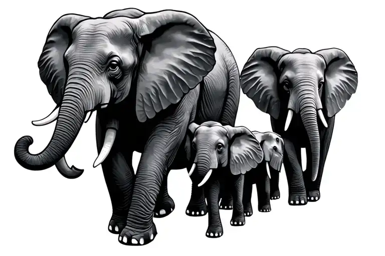 Mom And Dad 4 Children Elephant Walking