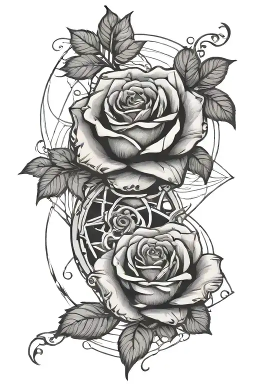 Geo Symteric Shapes Tattowith Rose Surrounded