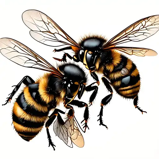 Three Honey Bees Pulling Apart A Wasp