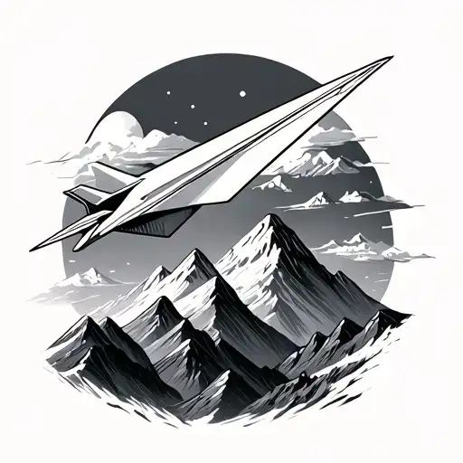 Paper Plane Flying Around A Mountain Range