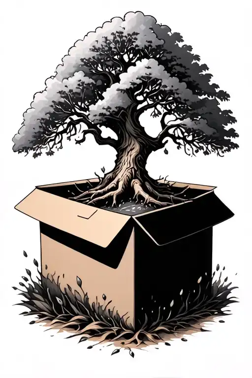 Tree Growing Out Of And Around A Box