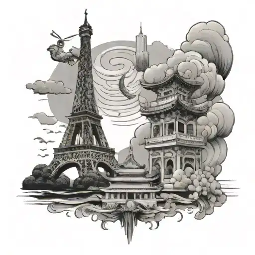 Incorporate Iconic Landmarks From Japan And Paris In A Tattoo Design