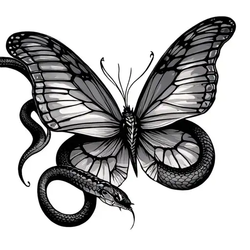 Scary Snake Striking At A Butterfly