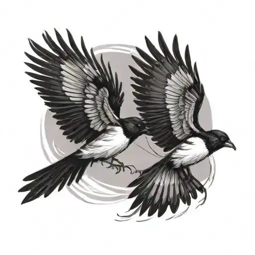 2 Magpies Flying