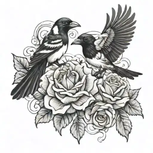 2 Magpies Flying Roses Growing Crsytal Pendant Attached