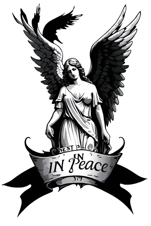 Rest In Peace Tattoo With Angel Wings Spread