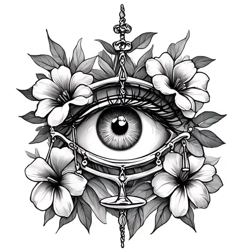 Libra Scale With Flowers And A Eye Inside