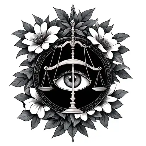 Libra Scale With Flowers And A Eye Inside