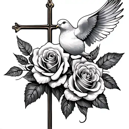 Cross Roses Dove Carrying