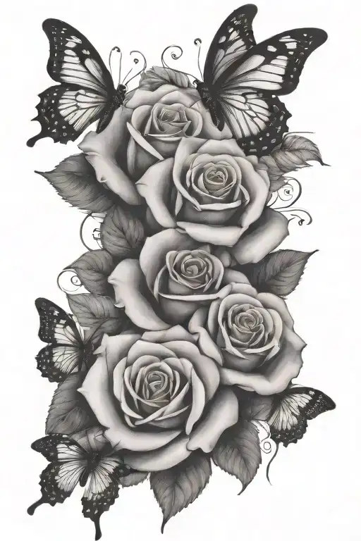 Draping Roses With Butterflies Flying