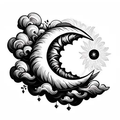 Croissant Islam Clouds Sun Moon