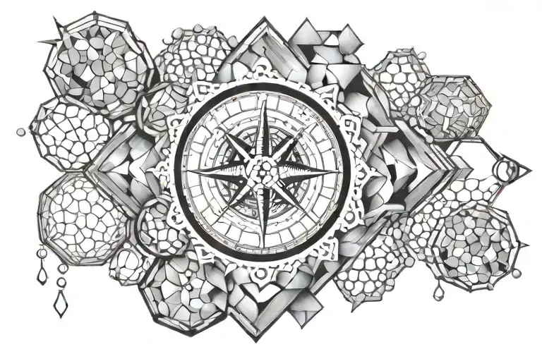 Compass Inside Honeycombs Forming The Shape