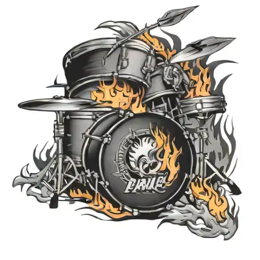 Drum Set With Fire Flames Left Arm Sleeve