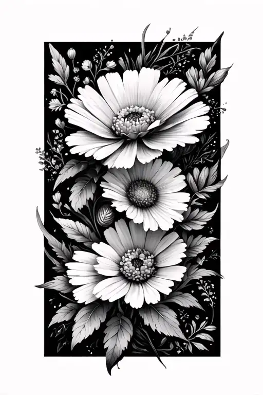 Cosmos Flowers And Marigold Flowers Intertwined