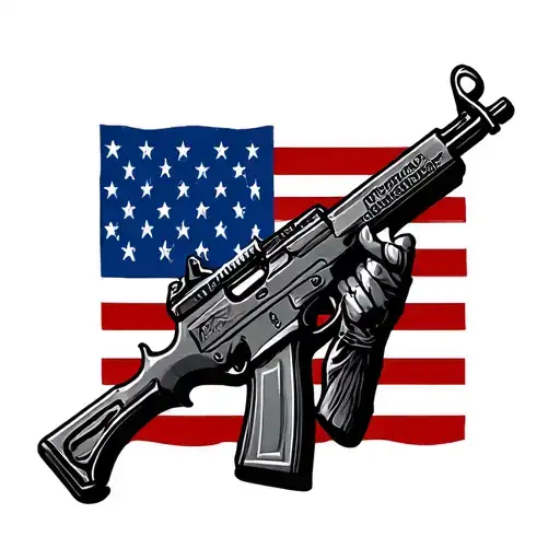 American Flag Waving With The Liberty Holding An Ak