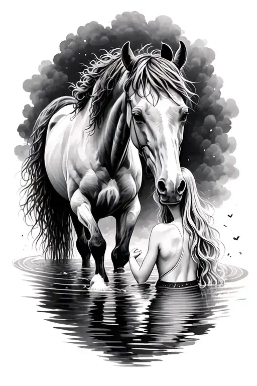 Horse Being Led By Girl In Water