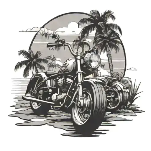 Motrocycle Beach Scene With Palm Trees