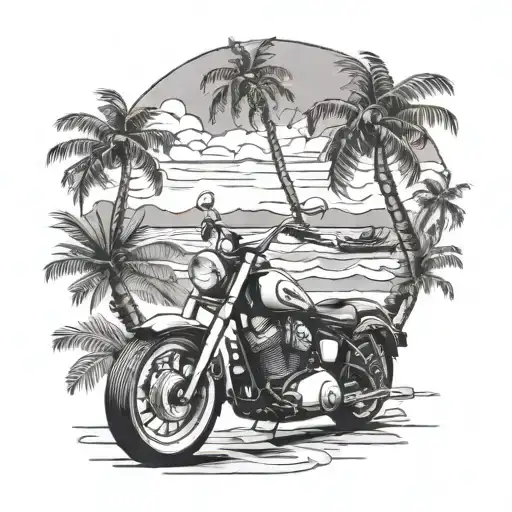 Sport Motrocycle Beach Scene With Palm Trees
