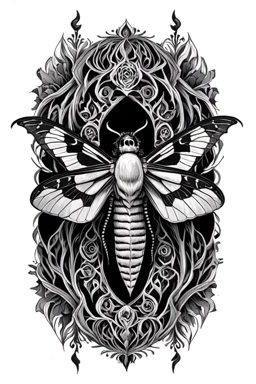 Gothic Style Mandala Design Death Moth Emerging