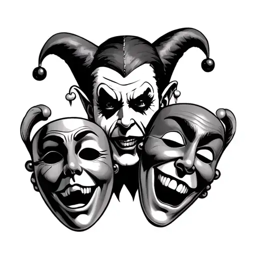 Evil Jester Holding 2 Drama Masks