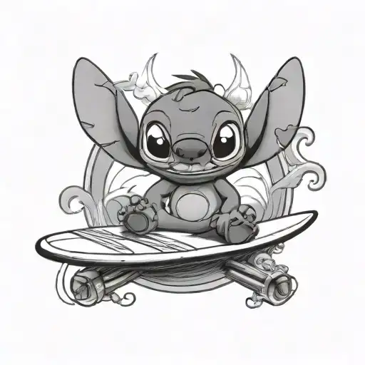 Stich Animation Sitting On Surf Board