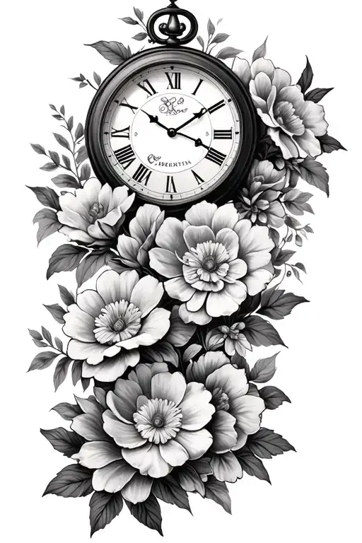 One Big Clock With Three Different Birth Dates Add Flowers