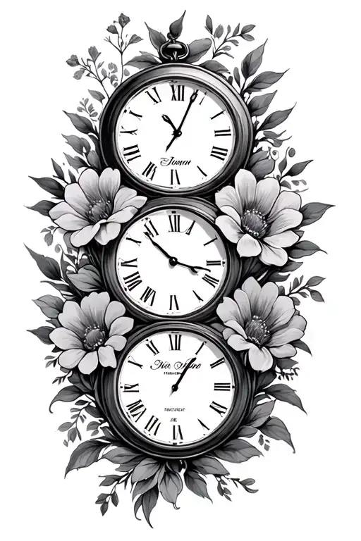 One Big Clock With Three Different Birth Dates Add Flowers
